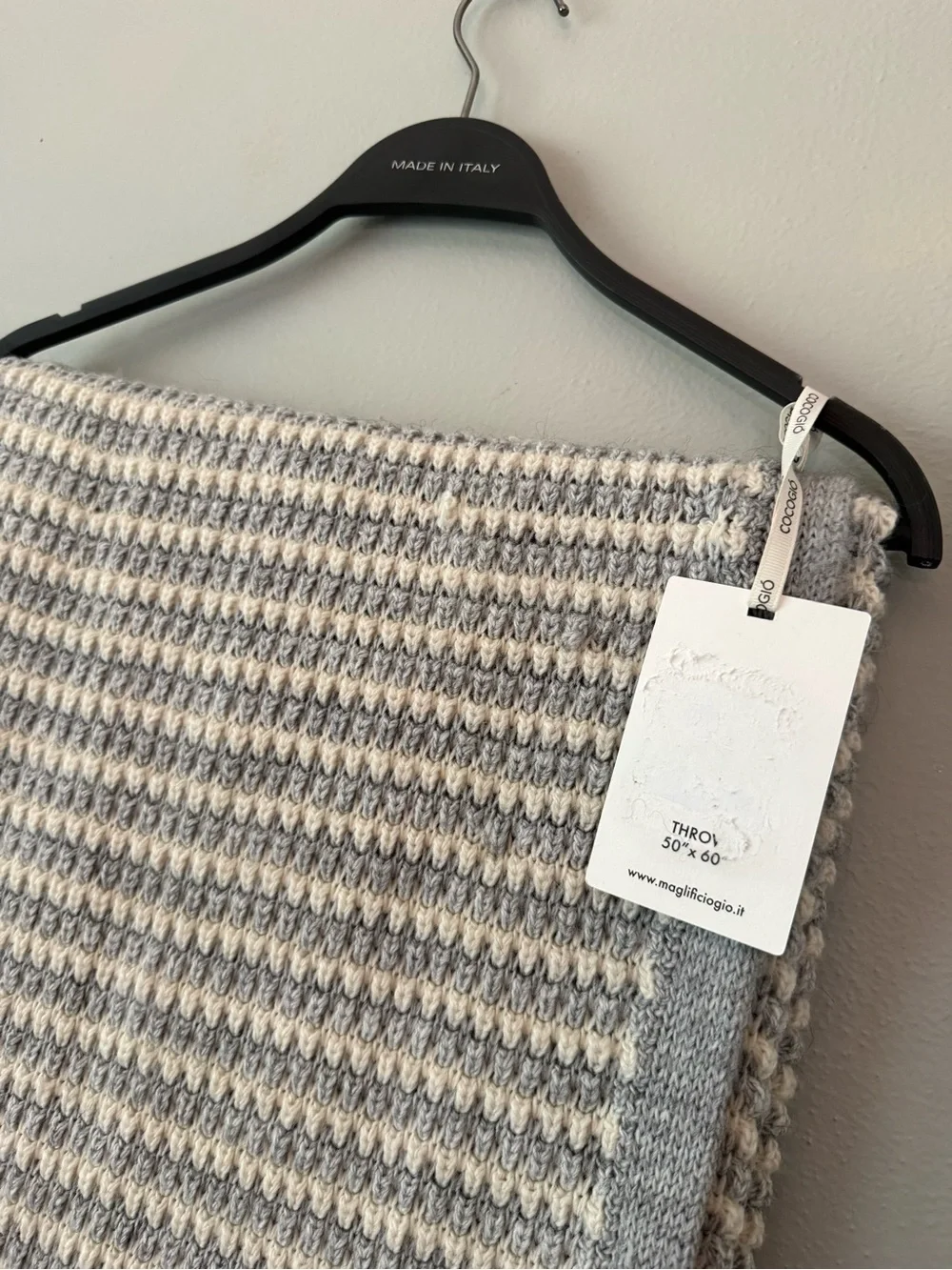 COCOGIO Gray, blue, & White Knit Throw Blanket